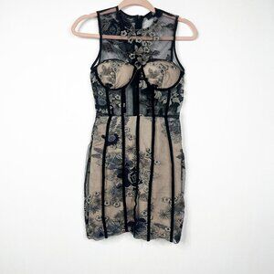 2/$30 Missguided Strappy Embroidered Mesh Bustier Dress Floral Beige 0 #8925
